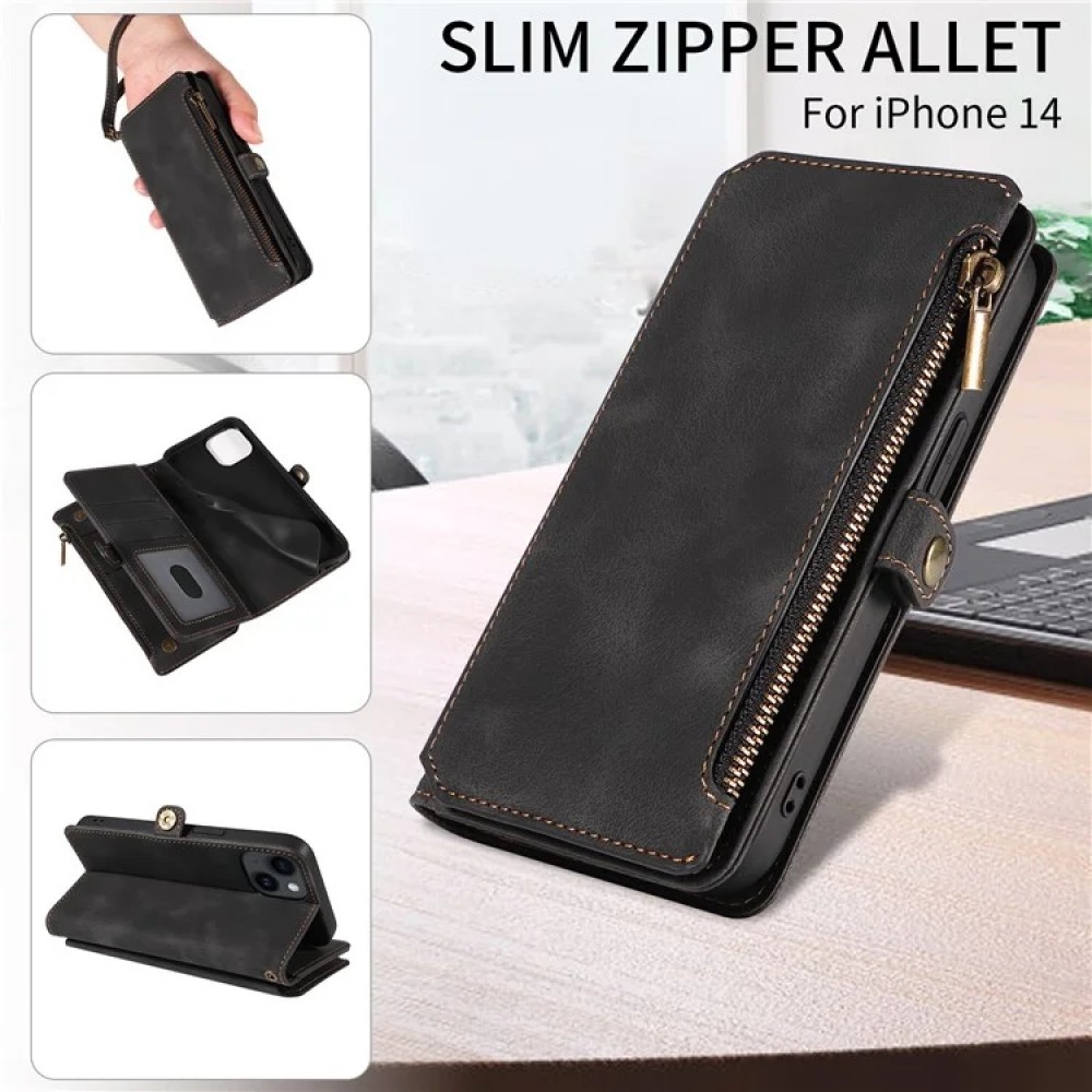 Zipper Pocket Wallet Phone Cover for iPhone 15 Plus