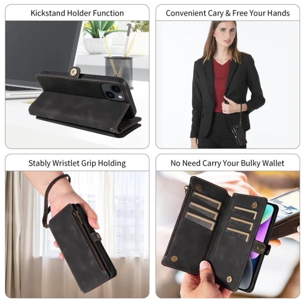 Zipper Pocket Wallet Phone Cover for iPhone 15 Plus